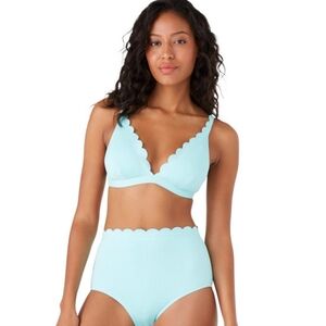 NWT Kate Spade Low Tide Scallop Triangle Light Blue Bralette Bikini Top L